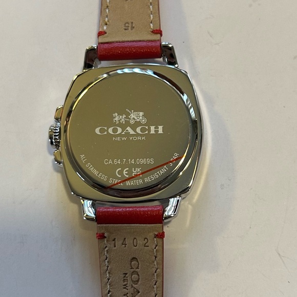 Coach Boyfriend Watch With 35mm Silver Chronograph Face & Red Leather Band - Picture 2 of 6